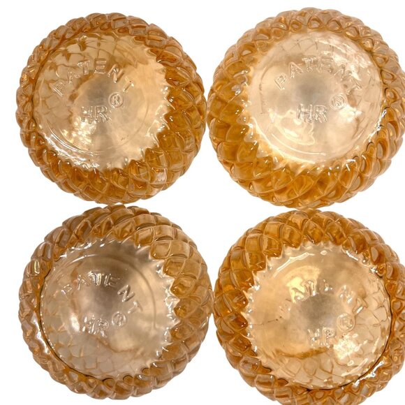 Vtg Diamond Cut Glass Candle Holders Tea Light Votive Peach Amber Patent HR - Picture 5 of 9